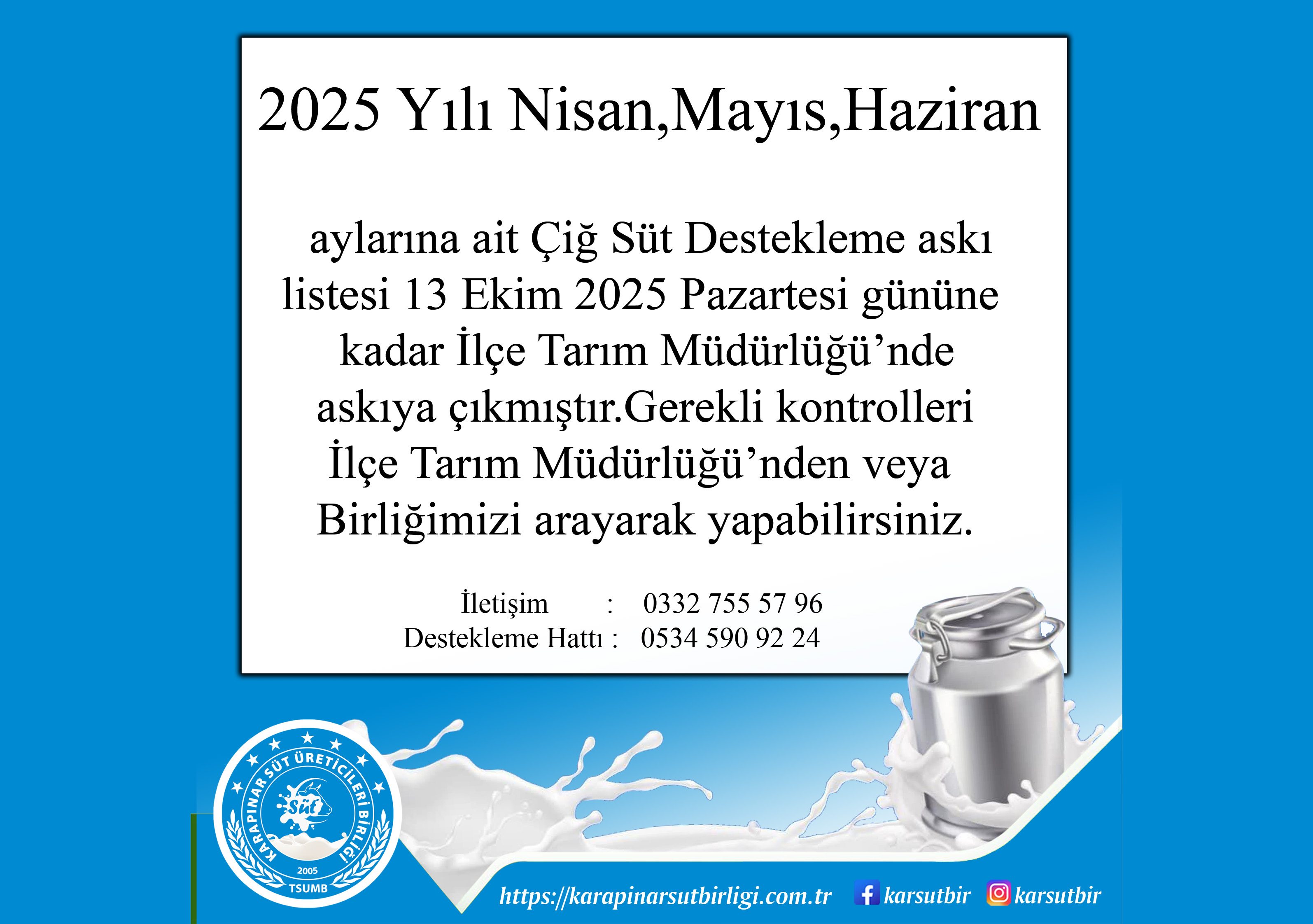 2025 yılı nisan,mayıs,haziran süt destekleme askı listesi 